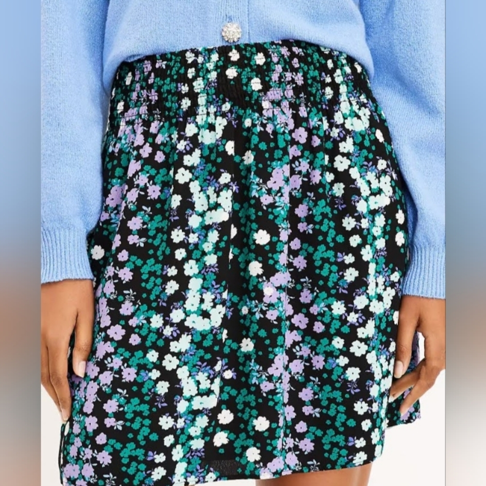 LOFT Green and Purple Pleated Mini Skirt for Cocktail